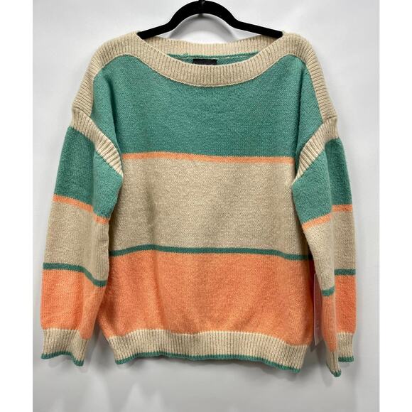Lumiere Natural Peach Teal Colorblock Stripe Sweater - Picture 1 of 2